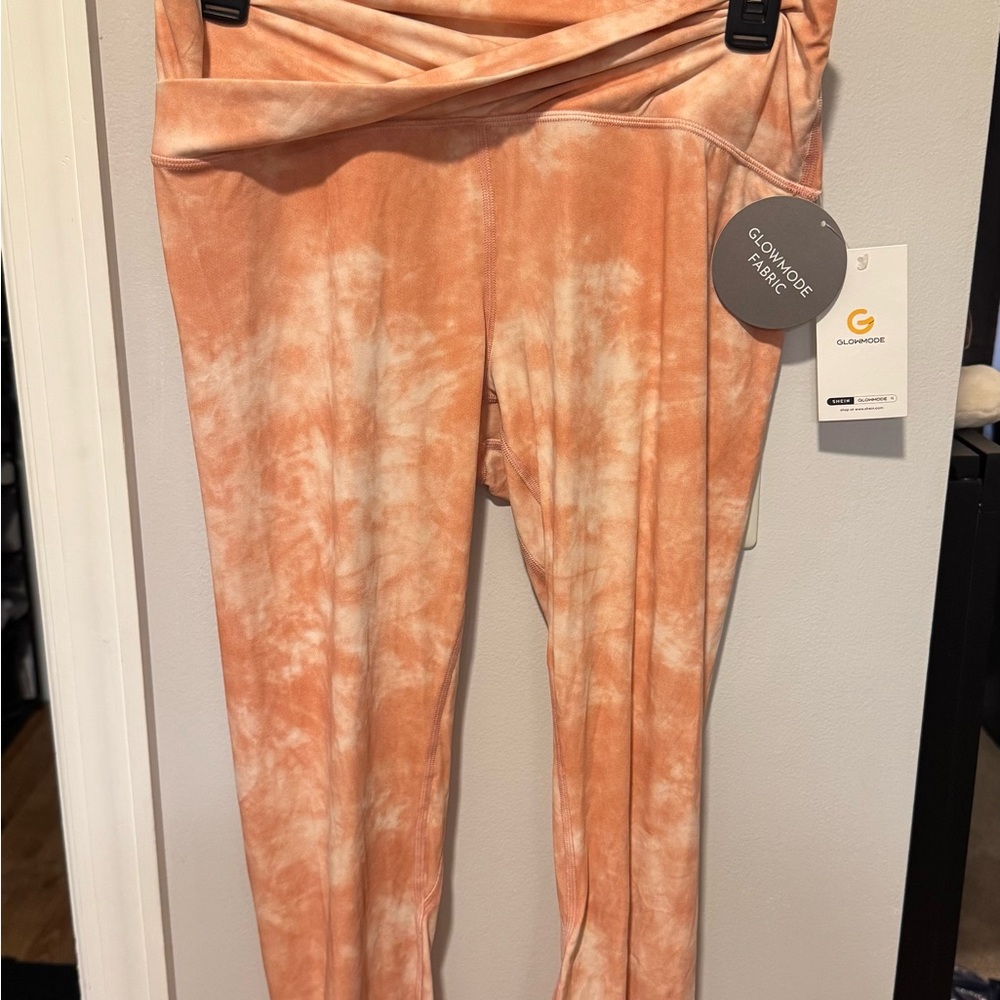Glowmode Pink/White Tie-Dye Crossover Waist Leggings (NWT)